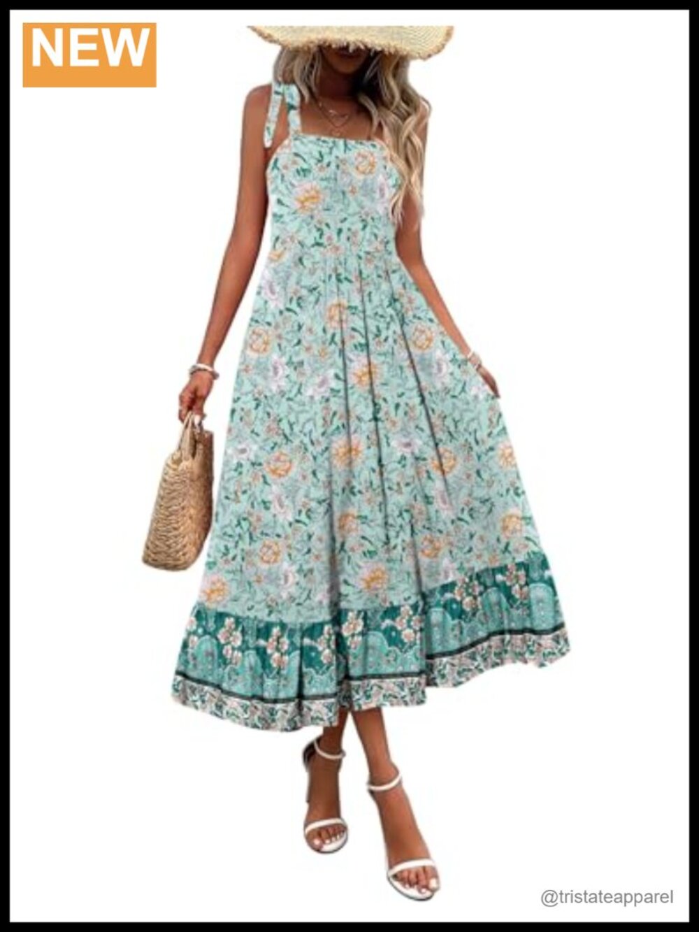 Women's Summer Maxi Dress with Pockets Spaghetti Strap Tiered Boho Sundress